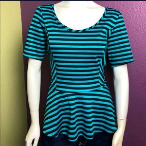 Teal/Black Striped Peplum Top